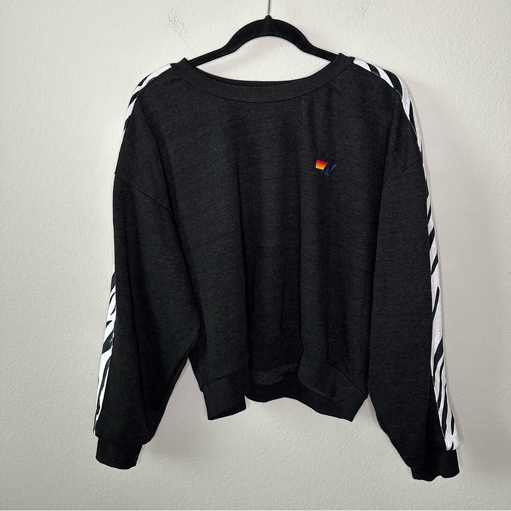 AVIATOR NATION ZEBRA STRIPE RELAXED FIT CREW SWEATSHIRT SZ S - Picture 2 of 8